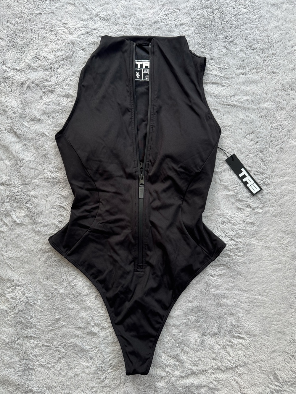 TA3 Sleeveless Surfy Thong Snatched Waist Lace Back Swimsuit Black XL Regular